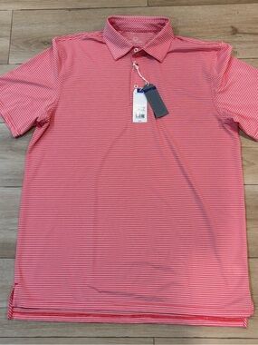 Southern Tide Polo Shirt Mens L Red Striped Tide To Trail Golf Performance NWT